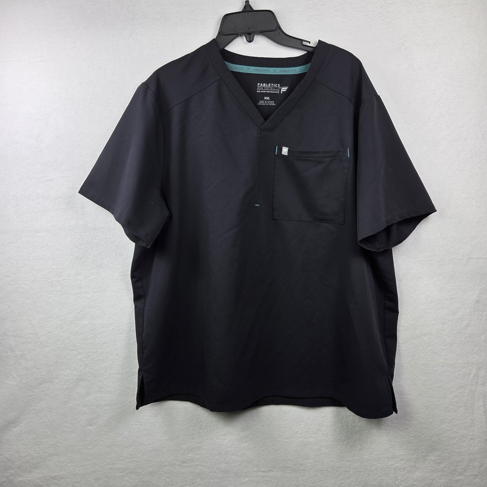 Fabletics Men's Helix 1-Pocket Scrub Top - Black‎ size 2XL Stretch Soft
